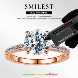 SMILEST Moissanite Engagement Rings for Women, 1.5CT Round D Color VVS1 Clarity Lab Created Moissanite Rings 18K White Yellow Rose Gold Vermeil Moissanite Rings for Women Wife Promise Rings for Her,