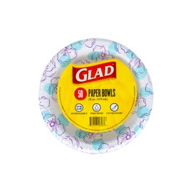 Glad Disposable Paper Bowls, Blue Flower Print - Soak & Cut Proof, Microwave-Safe, Heavy-Duty - Bulk Pack for Parties & Dinners, 16 Oz, 50 Count