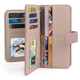 UTO Women Wallet Leather Vegan RFID Blocking Large Capacity 15 Card Slots Phone Holder Zipper Pocket CA