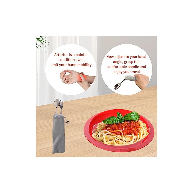Pekokavo Adaptive Utensils Set, Angle Adjustable Arthritis Aid Silverware for