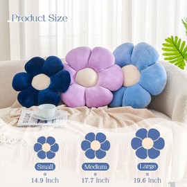 Kcvvcr Flower Throw Pillow, Soft Navy 14.9" Shaped Floor Pillow for Home Decor, Cute Aesthetic Velvet Plush Decorative Pillows for Bed, Sofa, Couch
