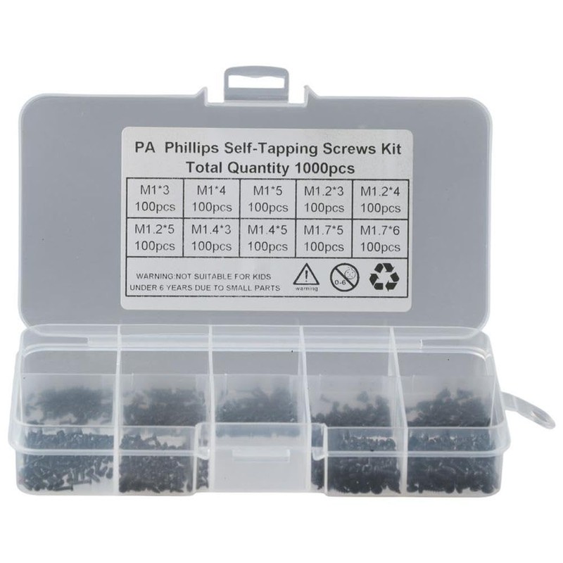 Fudeshe 1000Pcs Tiny Electronic Self-Tapping Machine Screws,M1 M1.2 M1.4 M1.7