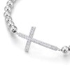 COOLSTEELANDBEYOND Womens Beads Link Chain Bracelet Cubic Zirconia Horizontal Sideway