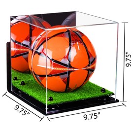 Better Display Cases Acrylic Soccer Ball Display Case with Black Risers Mirror, Turf Base and Wall Mount (A027-BR)