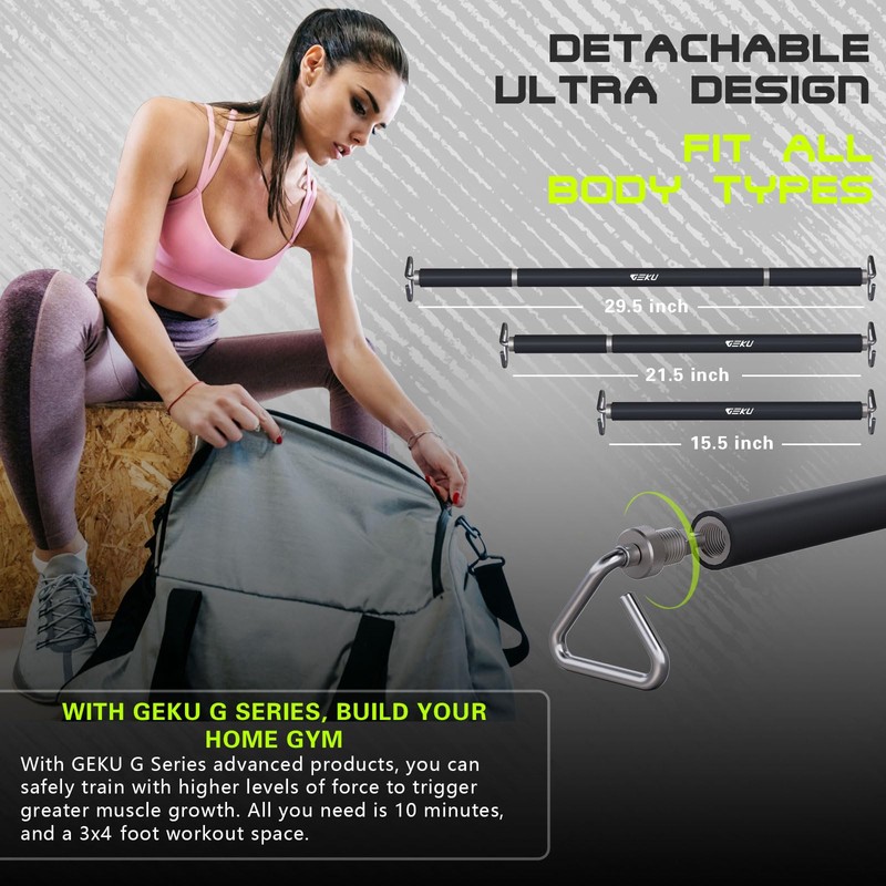 GEKU FIT Resistance Band Bar, Length-Adjustable Detachable Heavy Duty Workout