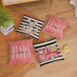 Pink Easter Pillow Covers 26x26 Set of 4 Spring Easter Throw Pillow Covers Easter Cross Bunny Eggs Hunt Cushion Covers Pillow Cases for Spring Home Outdoor Sofa Couch Decoration (26 inch)