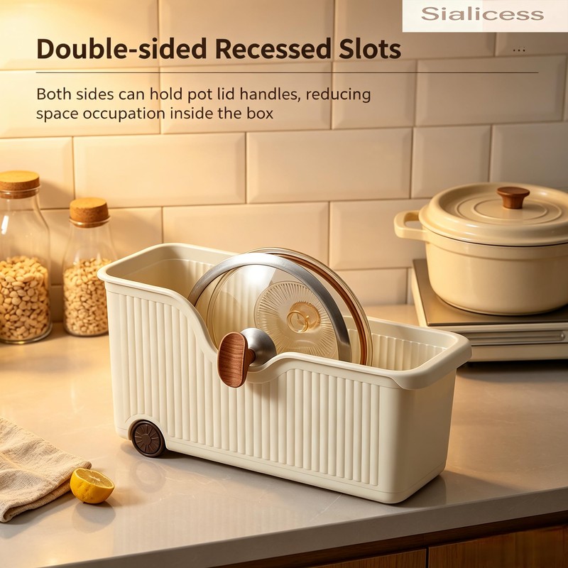 Extra Large Cream Rolling Under Sink Storage Bin with Wheels