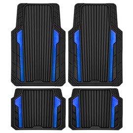 CAR PASS Heavy Duty Rubber Car Mats Metallic,Aluminum Film All Weather Floor Mats Waterproof Universal Trim to Fit Automotive SUV Sedan Van 4 Piece Anodized Deep Dish Two-Tone Sporty Black Blue Chrome
