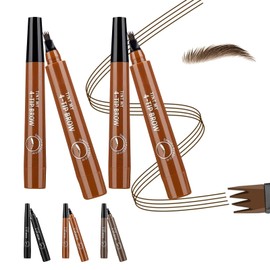 2PCS 4 Fork Tip Eyebrow Pencils, Pronged Microblade Waterproof Eyebrows Pen, 3D Effect Create Natural Eyebrow Shape Long Lasting Keep For Women (Brown)