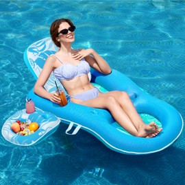 SLOOSH Pool Floats Lounger Adult, Fabric Pool Floaties Lounge Convertible 2-in-1 Floating Water Floaty with Cup Holders Adjustable Backrest Recliner for Pool Party(Blue)