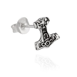 NKlaus Thor's Hammer Viking Single Stud Earrings 925 Silver 8 x 8 mm Celtic Earring 10093, Silver