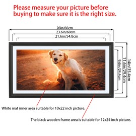 LTYHHK 12x24 Panoramic Picture Frames Solid Wood with 10x22 White Mat, Displays 10x22 with Mat or 12x24 without Mat, 10x22Poster Frame 12x24Photo Frames Black (L23B1224W1022)