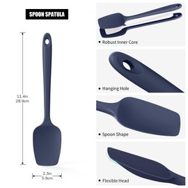 Heat Resistant Silicone Spoon Spatula, Doosu 600°F High Temp Flexible Cooking Spoons Kitchen Rubber Spoonula Scratch-Proof for Mixing Stirring Scraping Serving Non-Stick Cookware (11.4in, Navy Blue)