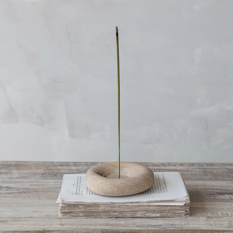 Creative Co-Op Sandstone Organic Shaped Incense Holder, Natural Color