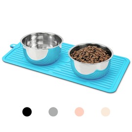 Ptlom Pet Placemat for Dog and Cat, Anti-Slip Waterproof Dogs Feeding Mat Prevent Food and Water Overflow, Bowl Mats Suitable for Medium and Small Pets, Blue, Silicone
