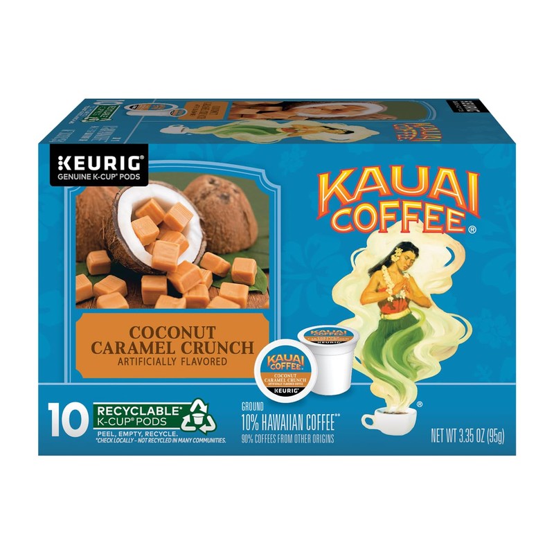 Kauai Coffee Coconut Caramel Crunch Flavor - Compatible with K-Cup