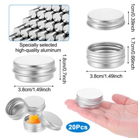 LXUEJIE 20 Pcs 0.5 Ounce Aluminum Tin Jar, 15 ml Round Refillable Containers with Screw Lid Travel Lip Balm Tins for Salves Lotion Bars Beard Balms Candles