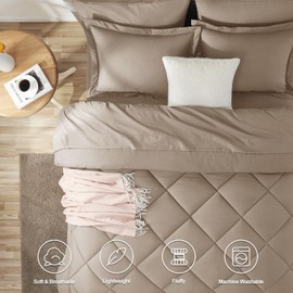 CozyLux King Comforter Set with Sheets 7 Pieces Bed in a Bag Khaki All Season Bedding Sets with Comforter, Pillow Shams, Flat Sheet, Fitted Sheet and Pillowcases