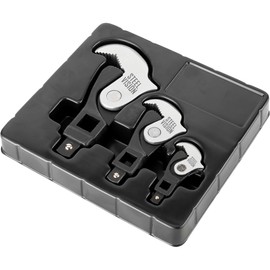 3 Piece Spring-Loaded Auto-Adjusting Crowfoot Wrench Set (5–32 mm / 3/16–1 1/4 in), – Fits 1/4″, 3/8″, 1/2″ Drives, Adjustable Wrench, Universal, Self-Adjusting, Coverage Male & Female Square