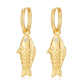 Gold Fish Hoop Earrings for Women Fish Dangle Earring Hypoallergenic Fashion Beach Jewelry