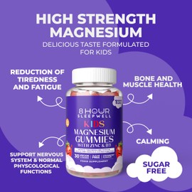 30 Chewable Sugar-Free Kids Magnesium Gummies - Strawberry Flavour - 1029mg Magnesium Citrate, Zinc & Vitamin D3 - Providing 113mg Elemental Magnesium for Kids 3+ - Calm Mind & Strong Bones - Vegan