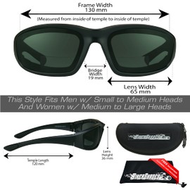 Bikershades Motorcycle Bifocal Safety Sunglass Z87 +1.00 Foam Padded Day Riding Men Women w/Hard Case and Sunglass Strap