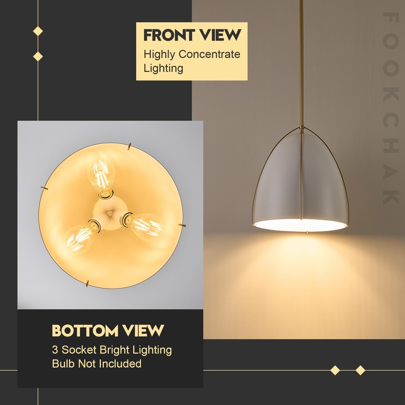 FookChak 10in Dome Pendant Light White Kitchen Island Pendant Lighting