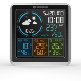 Bresser Quadro Individio Wireless Weather Station with Outdoor Sensor with 4 Different Measuring Points Including 3 Outdoor Sensors for Temperature and Humidity, Silver