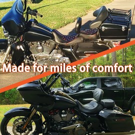 FOVPLUE Rider Backrest,Adjustable Driver Backrest Pad Kit fits for Harley Touring CVO Road Glide Road King Electra Glide Street Glide FLHR FLTRX FLHX FLHT 2009-2023,Double Blue Stitching