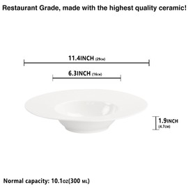 jinsongdafa Soup Bowls, Pasta Bowls Plates, White Salad Bowls Set of 4, Embossed Porcelain Wide Rim Bowls, 10 Oz, Microwave & Dishwasher Safe, Best for foodies and restaurants 11.4 Inch Reticulated