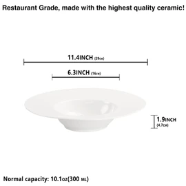jinsongdafa Soup Bowls, Pasta Bowls Plates, White Salad Bowls Set of 4, Embossed Porcelain Wide Rim Bowls, 10 Oz, Microwave & Dishwasher Safe, Best for foodies and restaurants 11.4 Inch Reticulated