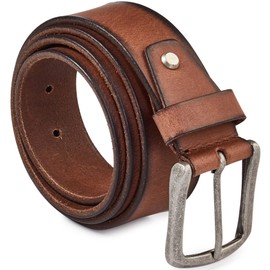 Real Full Grain Harness Cow Leather Belt for Men 38mm Width Casual Retro look Vintage style Handmade with Single Prong Buckle (Brown, Size 38" (Waist 36"))