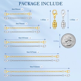 20 Pack Necklace Extenders, Magnetic Necklace Clasp with Lobster Clasp, 18K Plated Brass Jewelry Converters and Stainless Steel Extender, Suitable for Bracelet Necklaces Anklet Chains, Gold&Silver