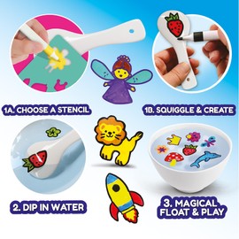 Water Art Galaxy Explorers 6 Pen Pack – DIY Magical Kit with 6 Water Markers, 2 Stencil Sheets & Ceramic Spoon, Shades of blue, black, and white