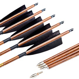 Pinals Archery Traditional Arrows 300 400 500 600 Spine Turkey Feather 32 30 Inch Carbon Shafts for Recurve Longbow Compound Bows Hunting Targets 12PCS 500