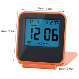 Atyhao Foldable Alarm Clock, Portable Foldable Tabletop Travel Digital Alarm Clock with Temperature Calendar Date Week(Orange)