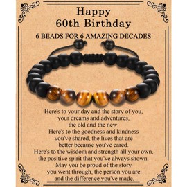 TEVOP 60th Birthday Gifts for Men, Tiger Eye Stone Bracelet Mens 60th Birthday Gifts for Him Dad Grandad Brother Friend, Perfect 60th Birthday Gift Ideas