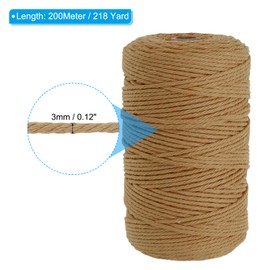 PATIKIL 3mm x 218 Yard Macrame Cord, Soft Cotton Colored Macrame Yarn Rope String 4 Strand Twisted for Wall Hanging Plant Hanger Dreamcatcher DIY Knitting Supplies, Caramel Color