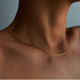 Foyjoey 18K Gold Plated 1.5 mm Herringbone Necklace for Women Stainless Steel Flexible Thin Snake Chain Necklace Dainty Stacking Jewelry