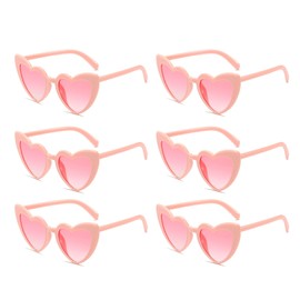 Toumett 6 Pcs Pink Heart Sunglasses,70s Vintage Love Heart Sunglasses,Protection Eyewear Pink Glasses,Fancy Dress Style Colorful Glasses,Summer Party for Women Men