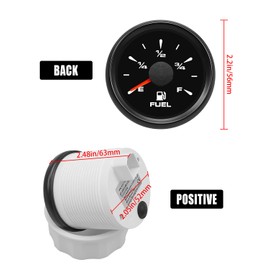 TIKSCIENCE 0-90 ohm Fuel Gauge 2" 52mm 8 Color Boat Fuel Gauge Fuel Level Gauge Universal Fuel Gauge Fit for Car Generator Motorcycle Tractor Yacht RV, Black