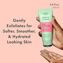 Rael Mascarilla facial Miracle Clear Clay – Limpiador profundo de poros con árbol de té y exfoliante suave para puntos negros, cuidado de la piel core