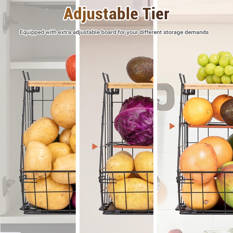 2 Set Fruit Basket for Kitchen with Bamboo Cutting Board,