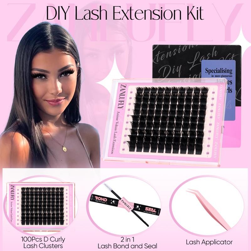 zanlufly Lash Clusters KIt D Curly Lash Extension Kit Volume