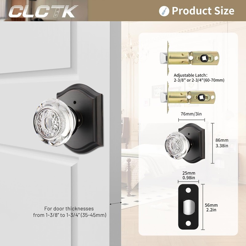 CLCTK Glass Door Knobs Interior with Lock, Crystal Privacy Oil