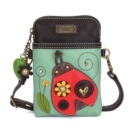 Chala Bolso cruzado para teléfono celular, bolso de lona multicolor con correa ajustable, Ladybug - Verde azulado, Talla unica