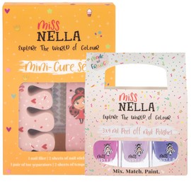 Miss Nella Nail Kit & Purple Unicorn Nail Accessories for Children, 3 Removable Nail Polishes, Nail Stickers, Tattoos, Nail File & Toe Separators, Specially Made for Children's Hands