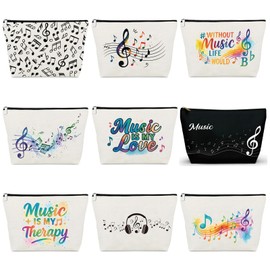 SATINIOR 9 Pcs Music Makeup Bag for Women Musical Note Cosmetic Bag Piano Travel Zipper Pouch Music Lovers Thank You Appreciation Birthday Gifts for Women Teacher Christmas Birthday Party Supplies
