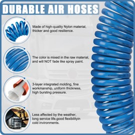 Ailbiuko Air Brake Line Hose Coil Assembly Coiled Set 15 FT Air Lines Semi Truck Trailer Hoses,1/2" NPT DOT Fittings with Glad Hands & Grips & Rubber Seals (15' Length x 12" Tractor Lead)