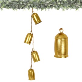 Christmas Bells,Gold Cow Bells for Christmas Decoration,Metal Brass Bell Rustic Wall Hanging Bell on Jute Rope, Vintage Jingle Bell Ornaments for Christmas Wreaths,Tree and Door Decor-4 Bells
